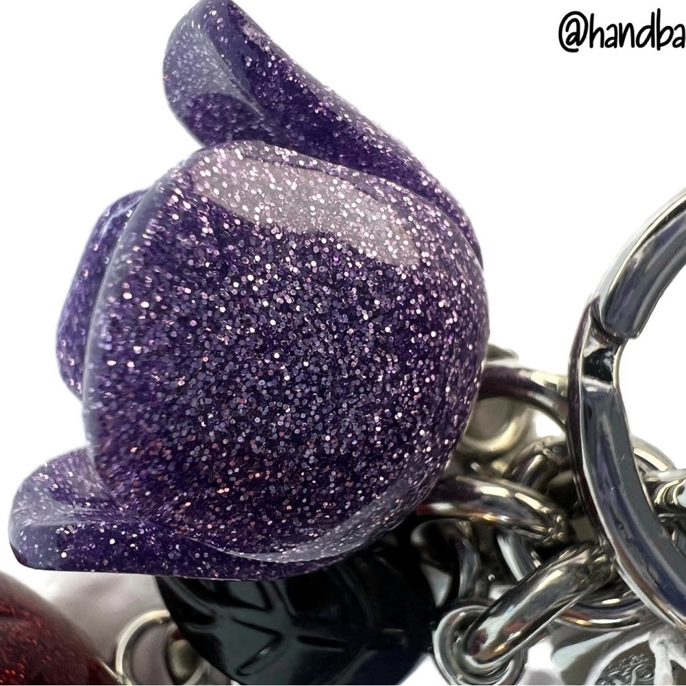 COACH GLITTER RESIN TEA ROSE BAG CHARM F58514 SILVER RED PURPLE TULIP KEYCHAIN - Picture 4 of 11